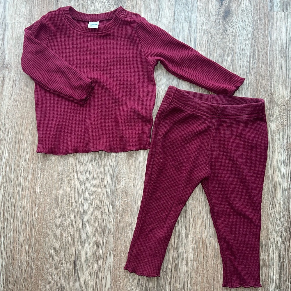 Old Navy Maroon Waffle Knit Toddler Outfit 12-18M